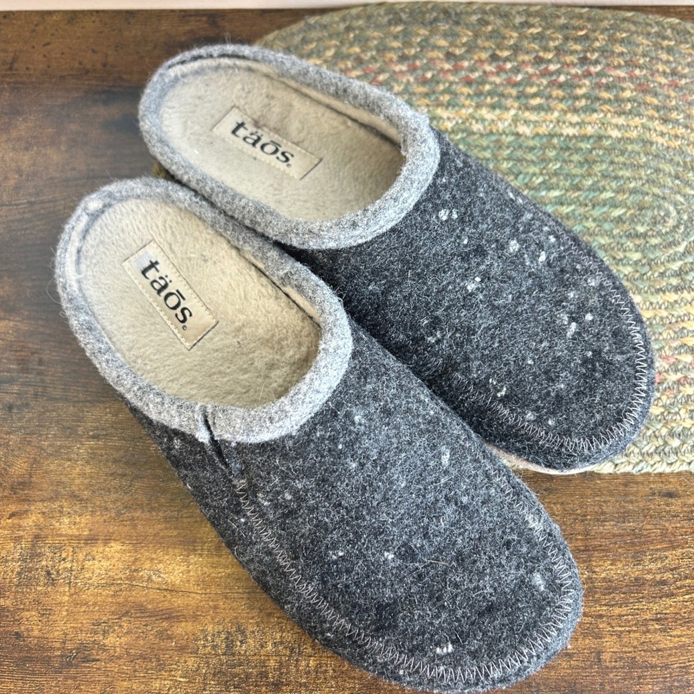 Taos Wool Clogs Charcoal Grey Felted Slip On Mules Cork Sole Womens 8.5
